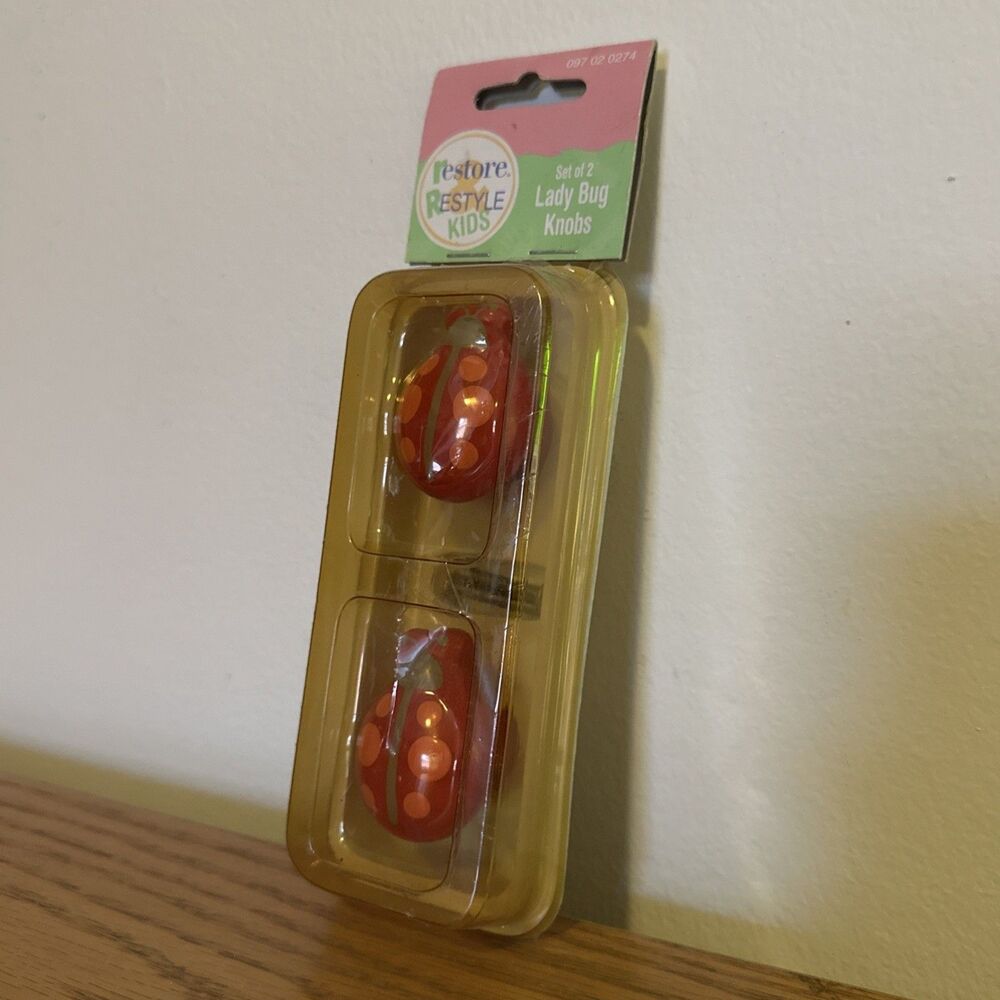 Vintage 1999 Y2K NEW Lady Bugs Girls Kids Drawer Knobs Pulls 2-pack
